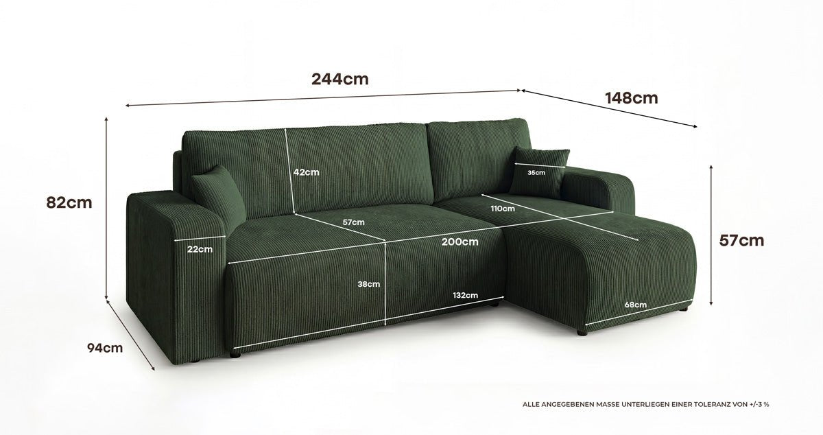 Designer Sofa Calva mit Schlaf- und Klappfunktion in Cord