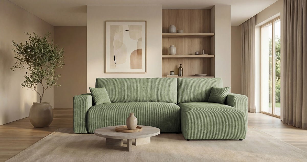 Designer Sofa Calva mit Schlaf- und Klappfunktion in Cord