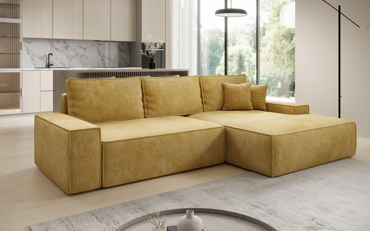 Dizajnová rohová pohovka Verona so širokou otomanou s funkciou spania a sklápania v mančestri