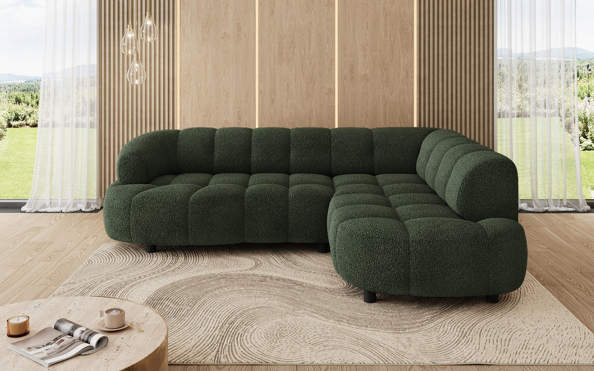 Designer Sofa Olivia Mini in Teddy Bouclé mit elektrischer Sitzerweiterung