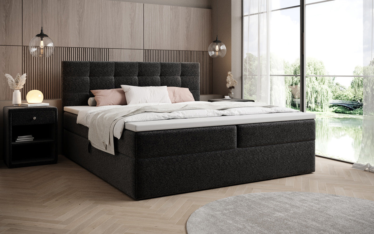 Boxspringbett Lux in Strukturstoff mit Stauraum