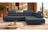 Ecksofa Volo in Chenille Blau, Ottomane rechts – Ansicht 3