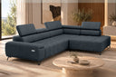 Ecksofa Volo in Chenille Blau, Ottomane rechts – Ansicht 4