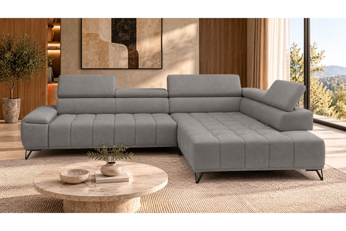 Ecksofa Volo in Chenille Grau, Ottomane rechts – Ansicht 3