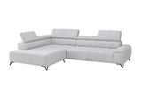 Designer Ecksofa Volo in Chenille Hellgrau, Ottomane links