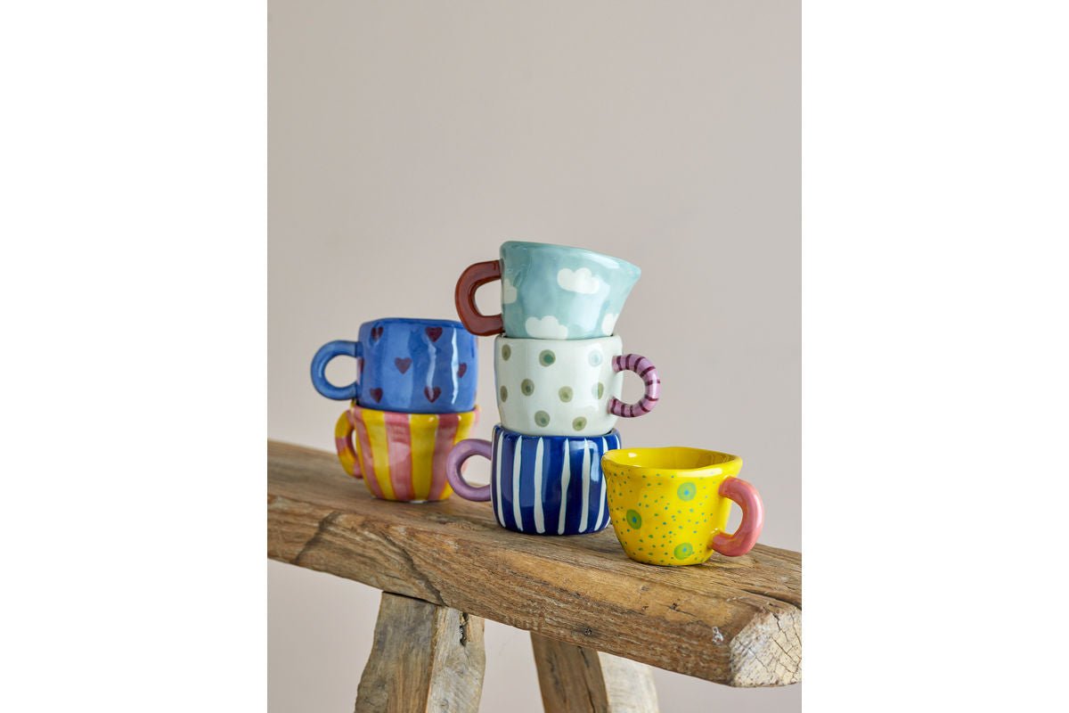 Súprava šálok „Kunterbunt“ – ručne maľovaná kamenina (6-dielna)