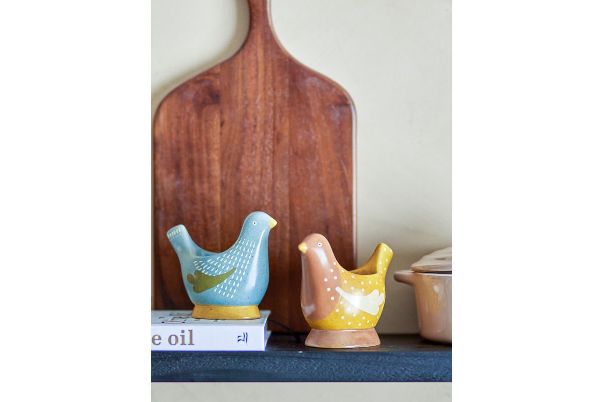 Stojančeky na vajíčka Maya – Ručne maľované motívy vtákov z kameniny (sada 2 ks)