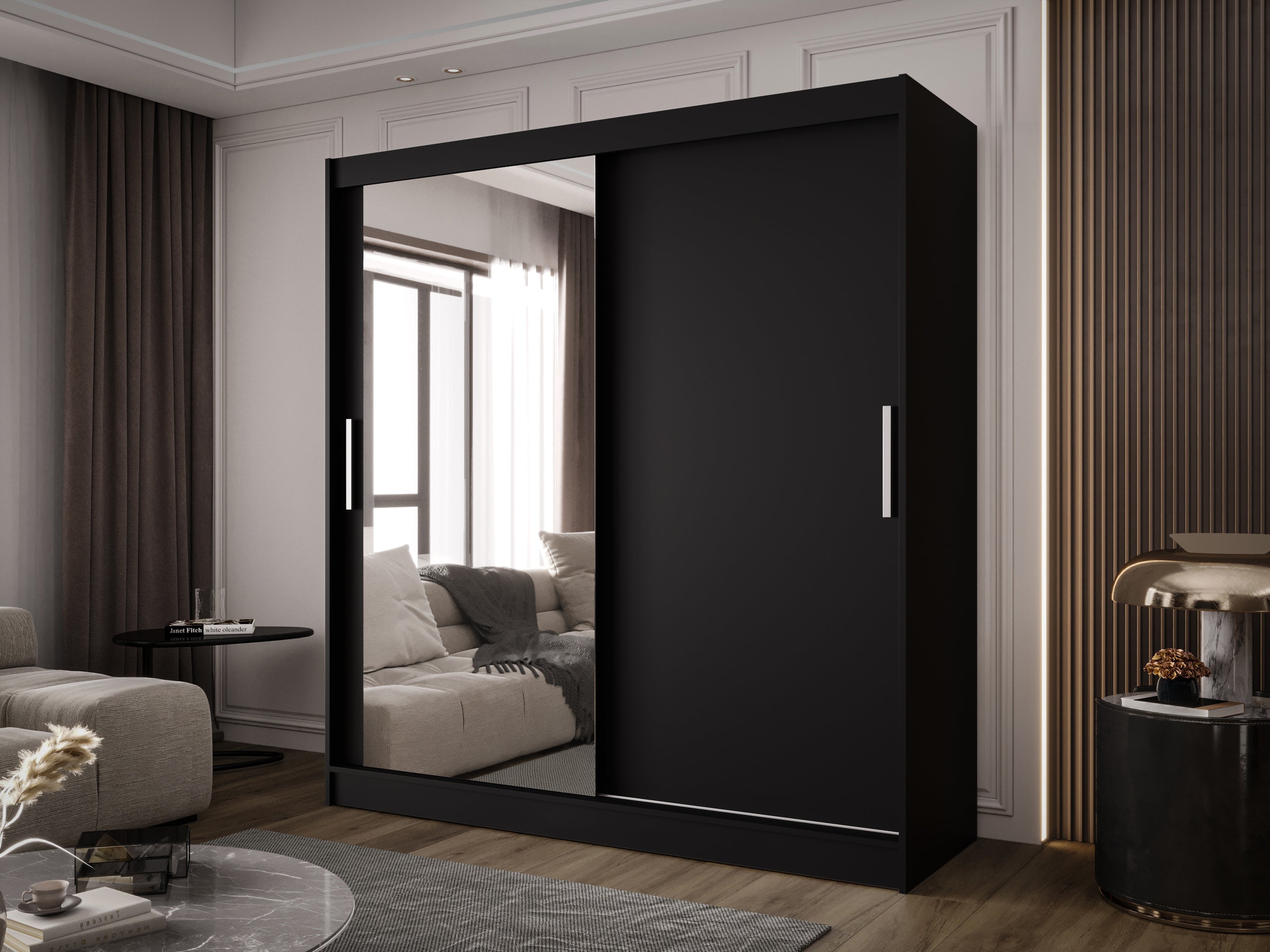 Dizajnová skriňa Aveno – Bielá alebo Czarny s minimalistickými posuvnými dverami