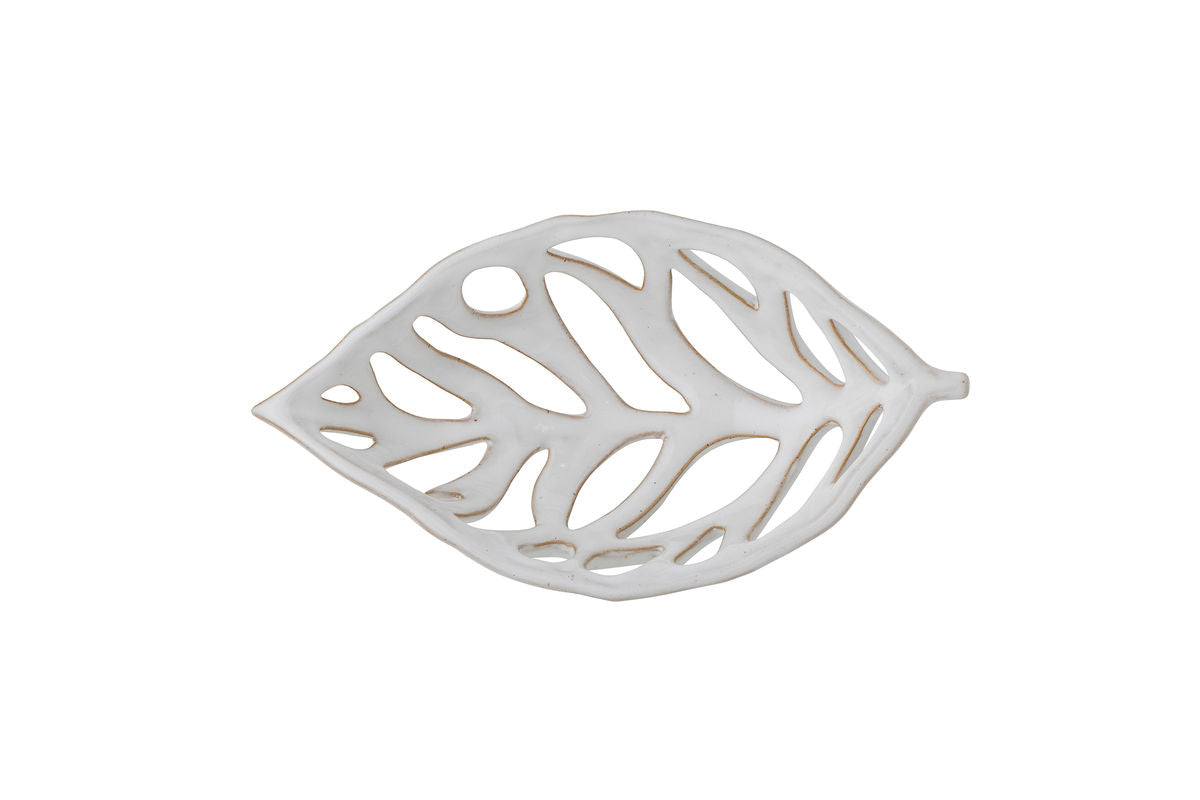 Miska Liora - kamenina v bielej farbe s motívom listu