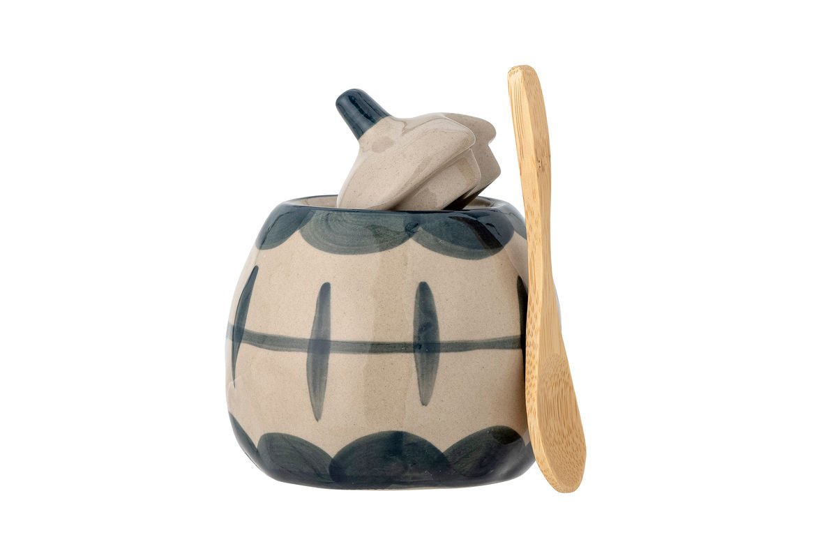 Súprava na mlieko a cukor Elis – kamenina s ručne dekorovaným vzorom v modrej