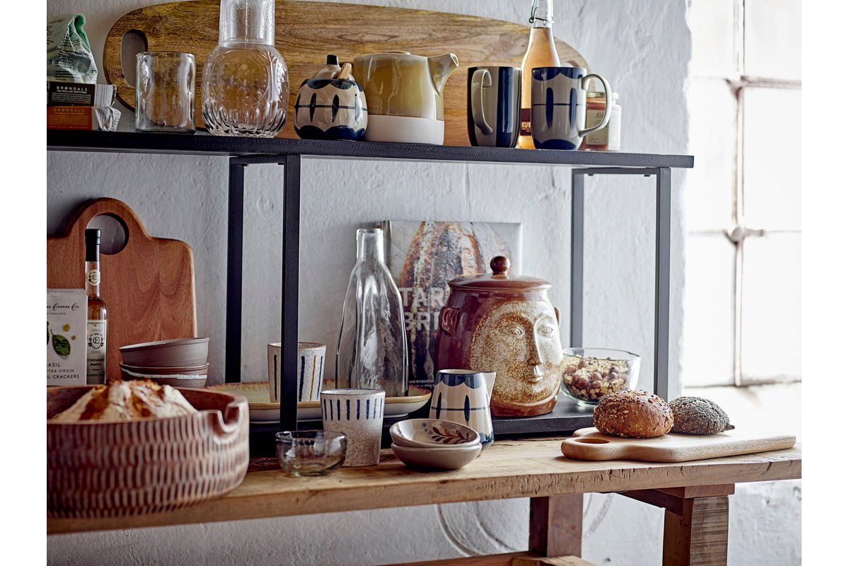 Súprava na mlieko a cukor Elis – kamenina s ručne dekorovaným vzorom v modrej