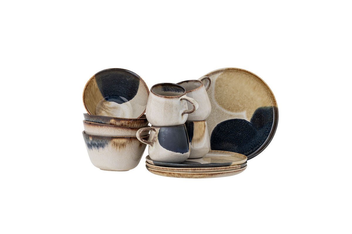 Raňajková súprava Navo – kamenina s reaktívnou glazúrou v modrej (12-dielna)