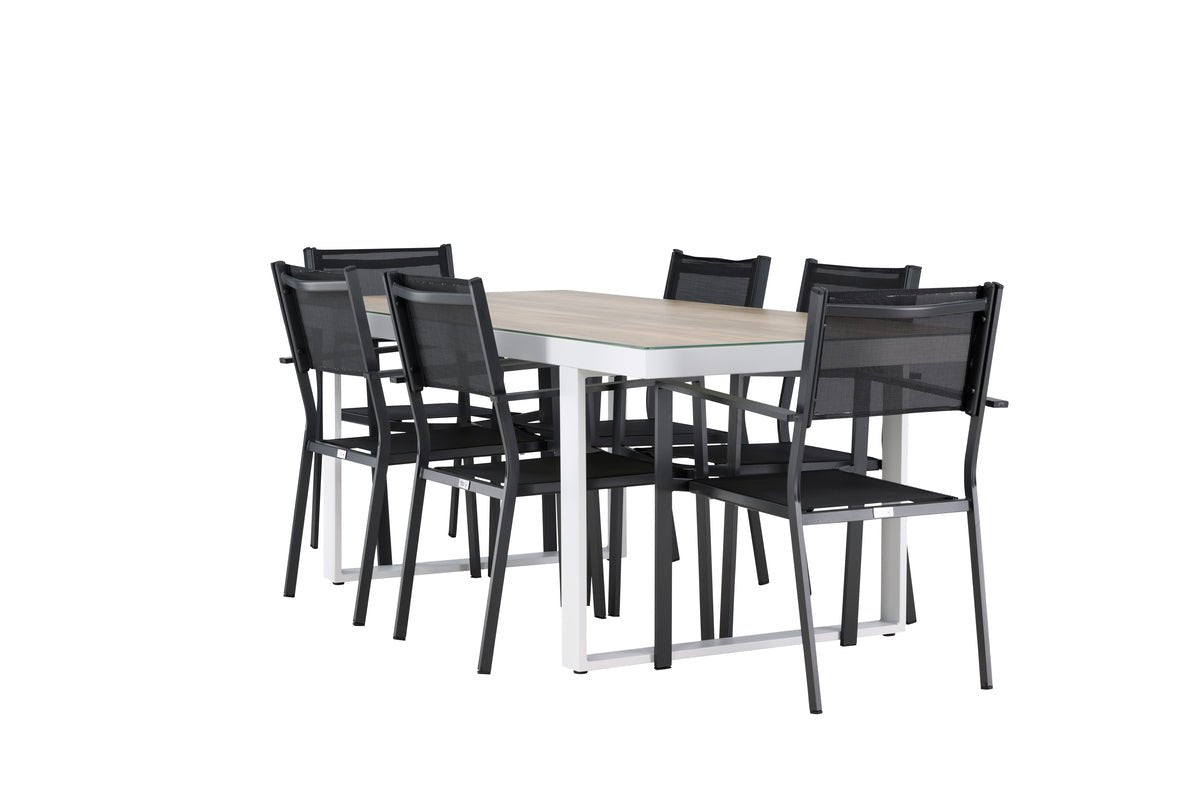 Záhradná jedálenská súprava Silva – 7-dielna záhradný nábytkový set v Czarny/Bielá