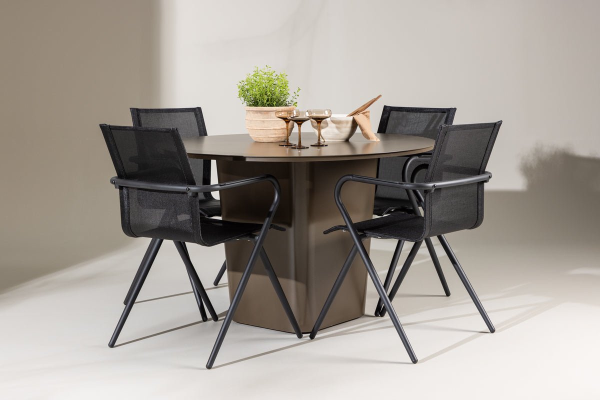 Záhradná jedálenská súprava Grace – 5-dielna záhradný nábytkový set s hnedým okrúhlym stolom