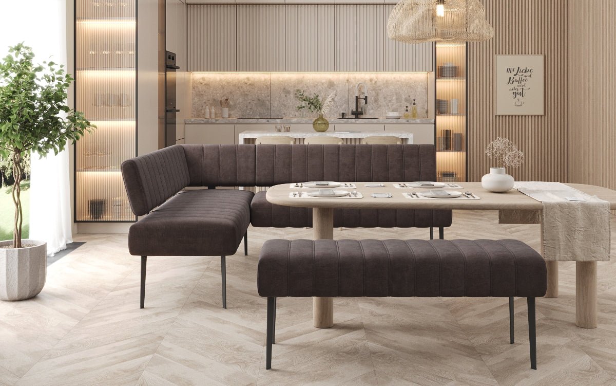 Súprava rohová sedačka Montero z vodoodpudivého zamatového materiálu s kovovými nohami