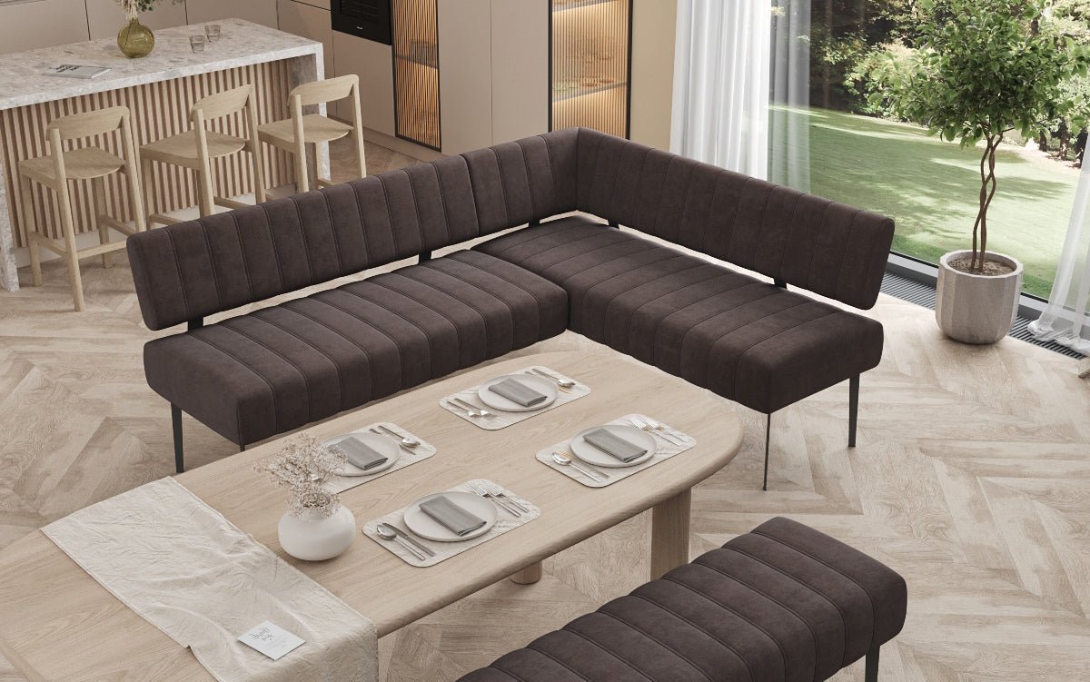 Súprava rohová sedačka Montero z vodoodpudivého zamatového materiálu s kovovými nohami