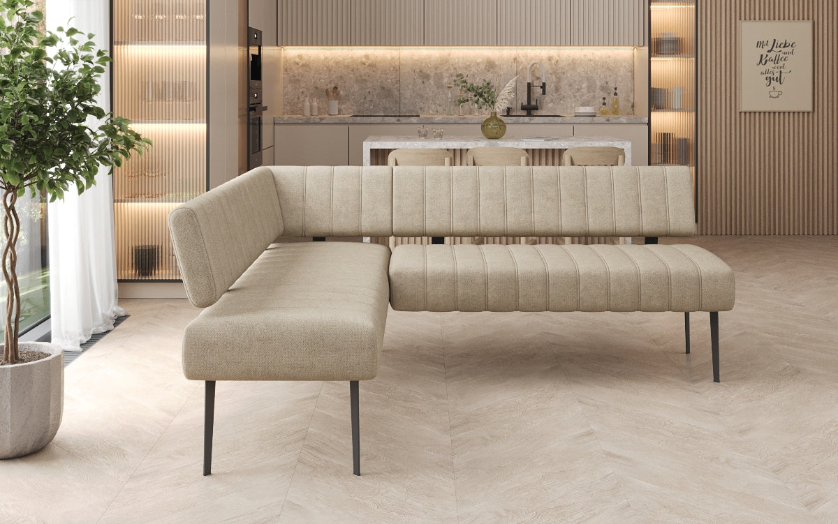 Čalúnená jedálenská lavica Montero z odolnej látky s kovovými nohami