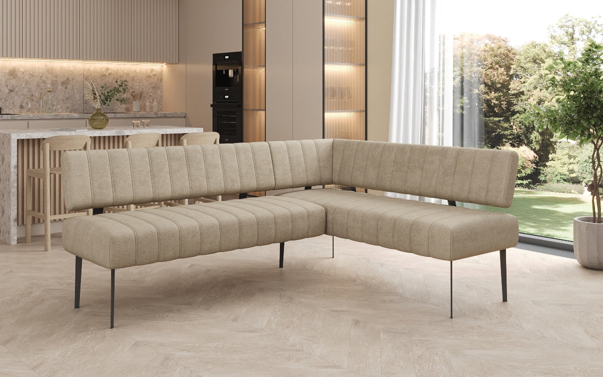 Čalúnená jedálenská lavica Montero z odolnej látky s kovovými nohami